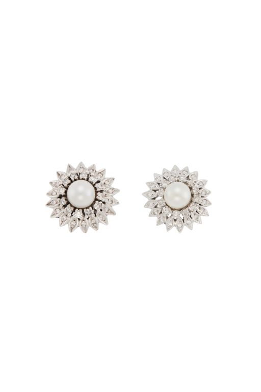 Pair of 14k Gold Pearl and Diamond Earrings