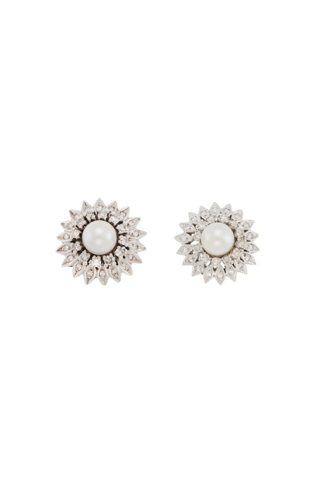 Pair of 14k Gold Pearl and Diamond Earrings