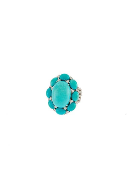 18k Gold Turquoise and Diamond Ring