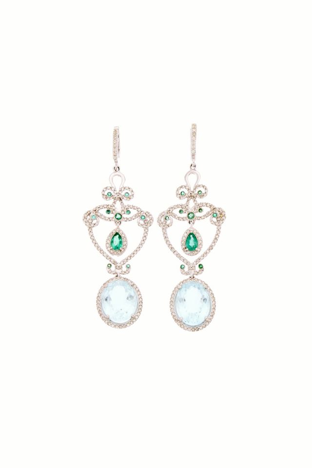 Pair of 14k Gold Multi-Gem Earrings
