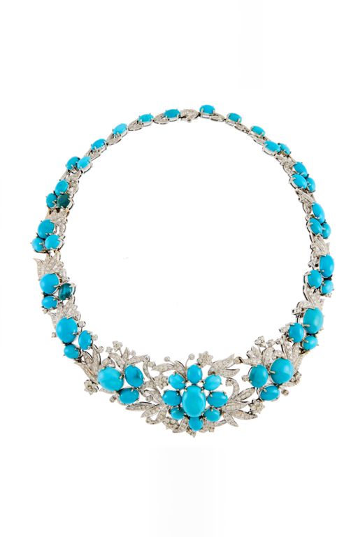 18k Gold Turquoise and Diamond Necklace