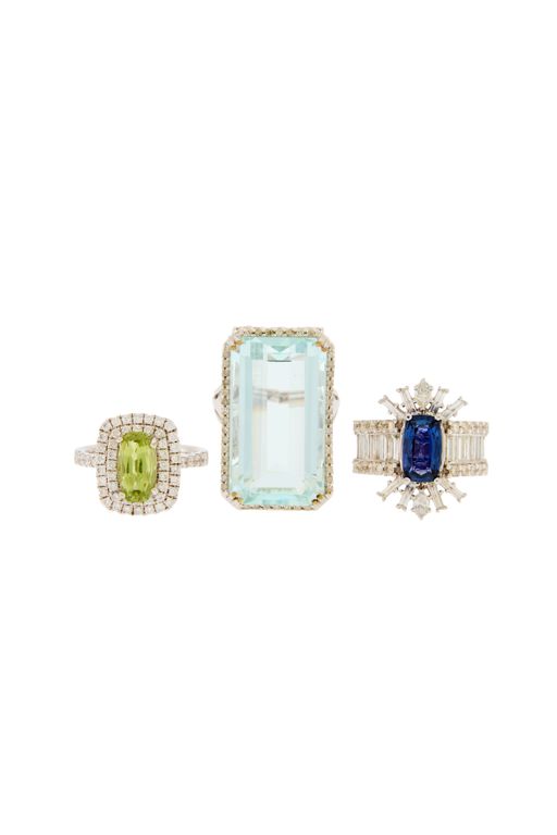 Three 14k Gold Multi-Gem Rings