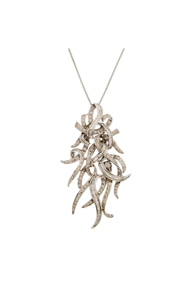 18k Gold Diamond Pendant Necklace and Brooch