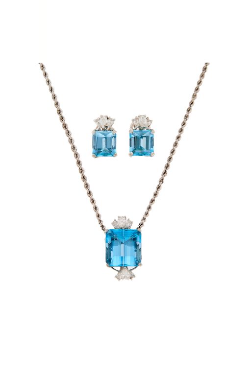 14k Gold Aquamarine and Diamond Jewelry Set