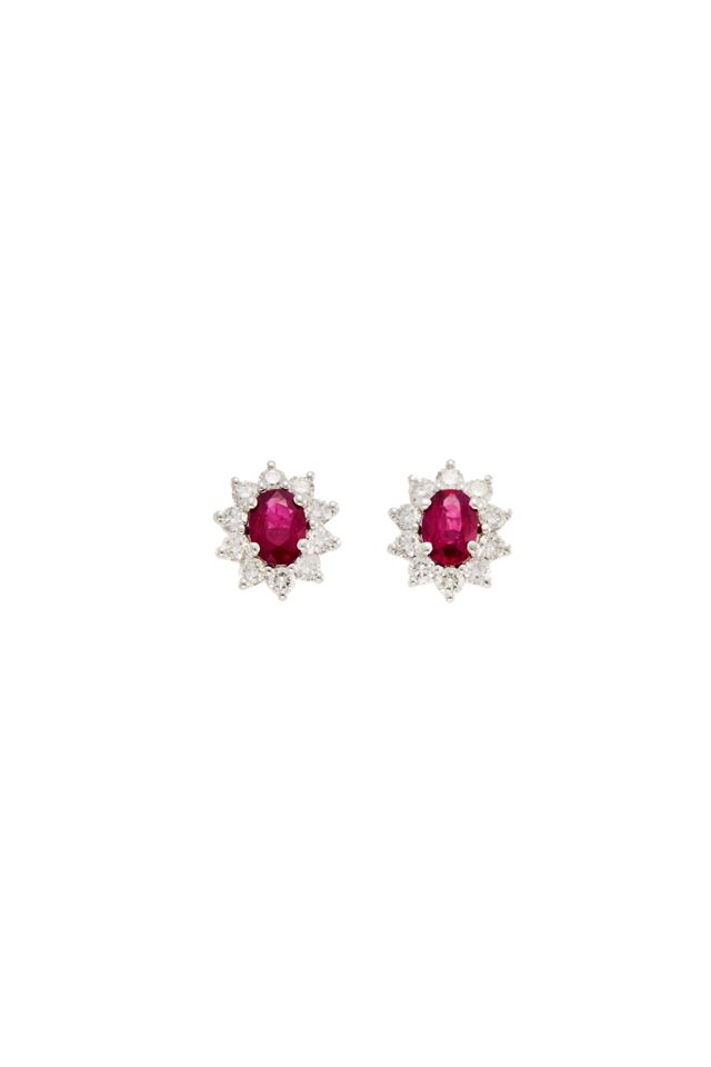Pair of 18k Gold Ruby and Diamond Earrings