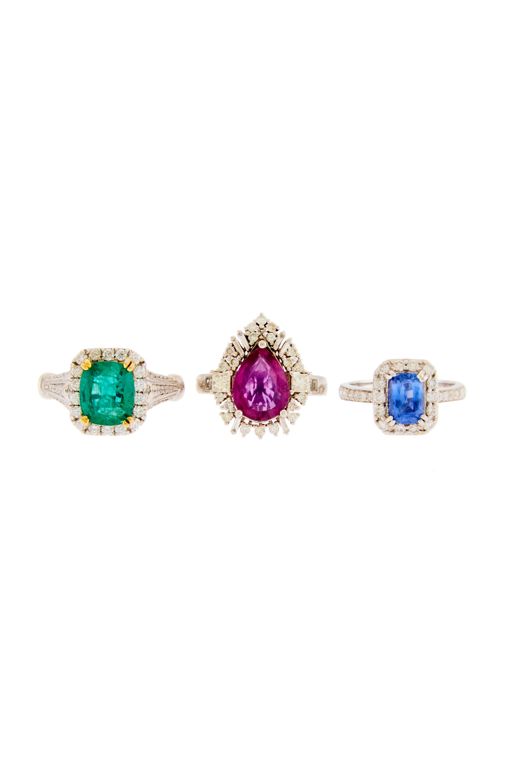 Three Gold and Platinum Multi-Gem Rings