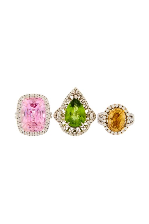 Three Gold Multi-Gem Rings