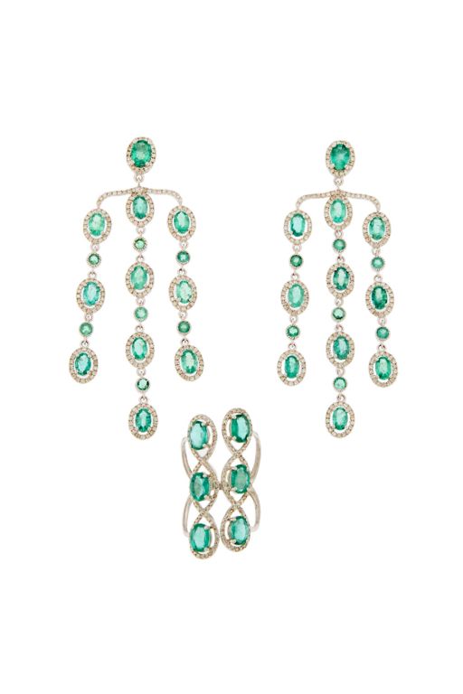 14k Gold Emerald and Diamond Jewelry Set