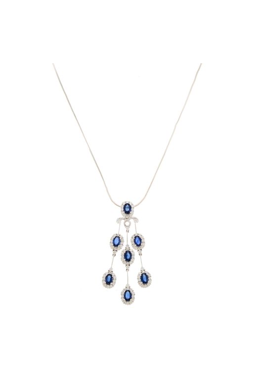 Gold Sapphire and Diamond Pendant Necklace
