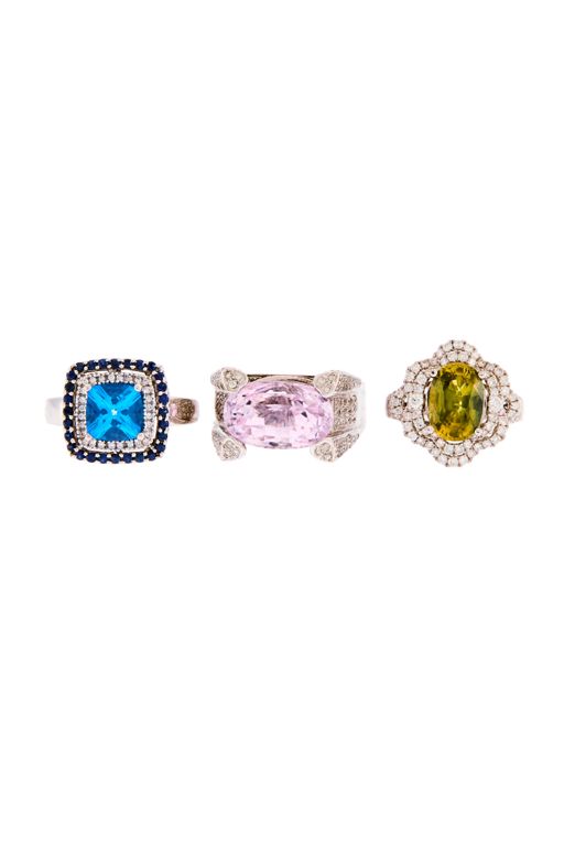 Three Gold Multi-Gem Rings