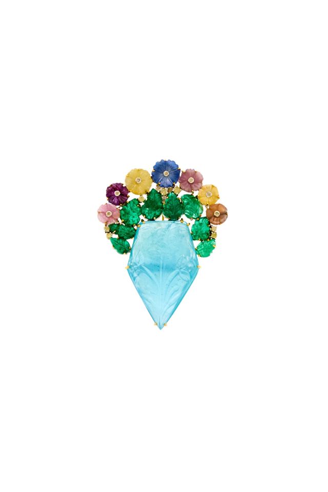 Silver Multi-Gem Brooch