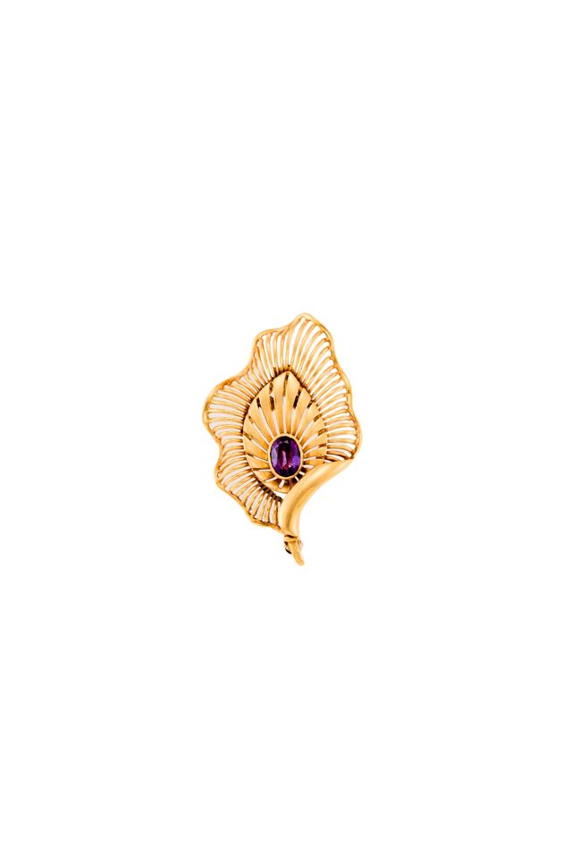 14k Gold Amethyst Brooch