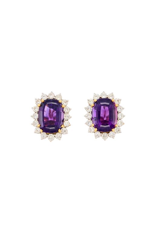 Pair of 14k Gold Amethyst and Diamond Earrings