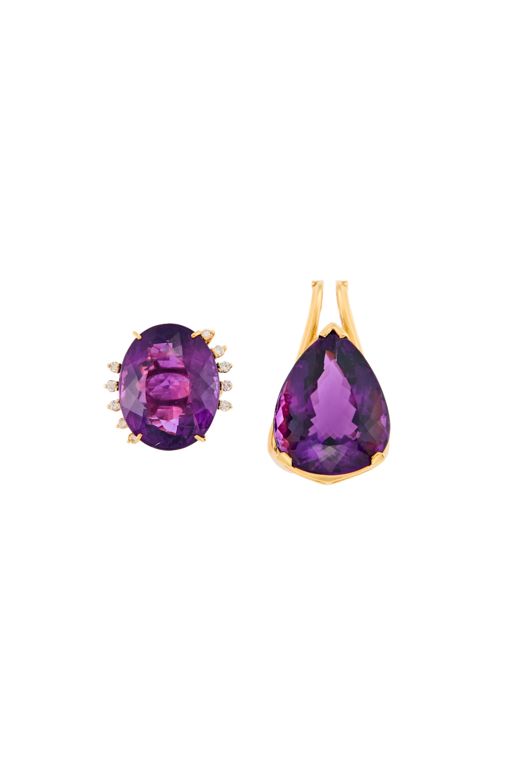 14k Gold Amethyst and Diamond Jewelry Set