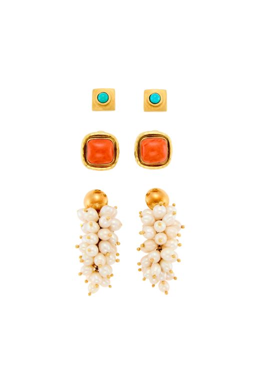 Three Pairs of Gold Multi-Gem Earrings