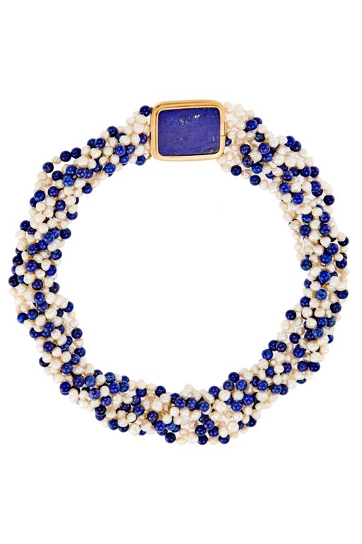 14k Gold Pearl and Lapis Lazuli Necklace