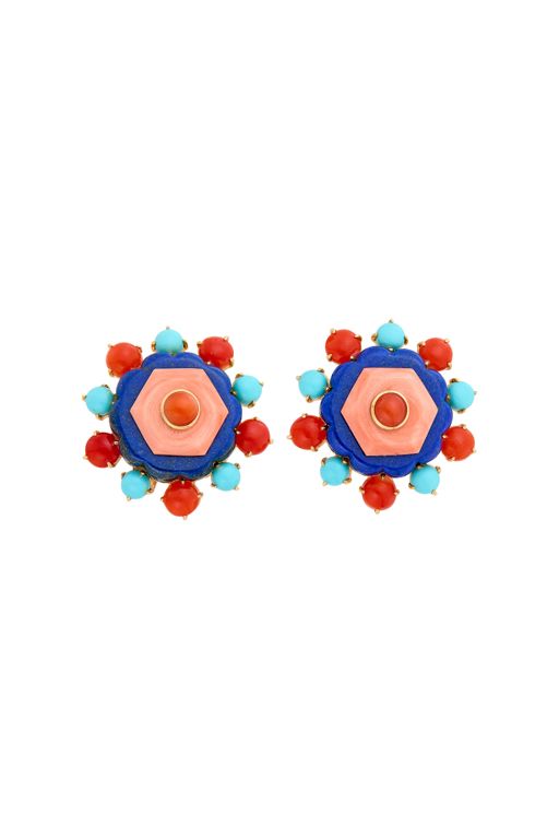 Pair of 18k Gold Multi-Gem Earrings