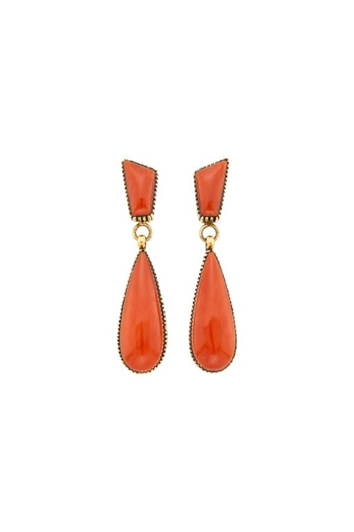 Pair of 14k Gold Coral Earrings