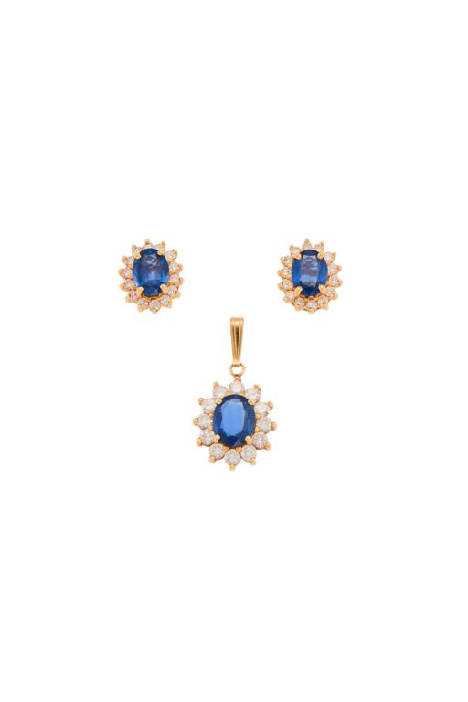 14k Gold Sapphire and Diamond Jewelry Set