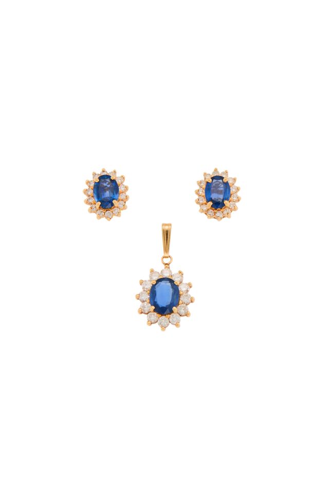 14k Gold Sapphire and Diamond Jewelry Set