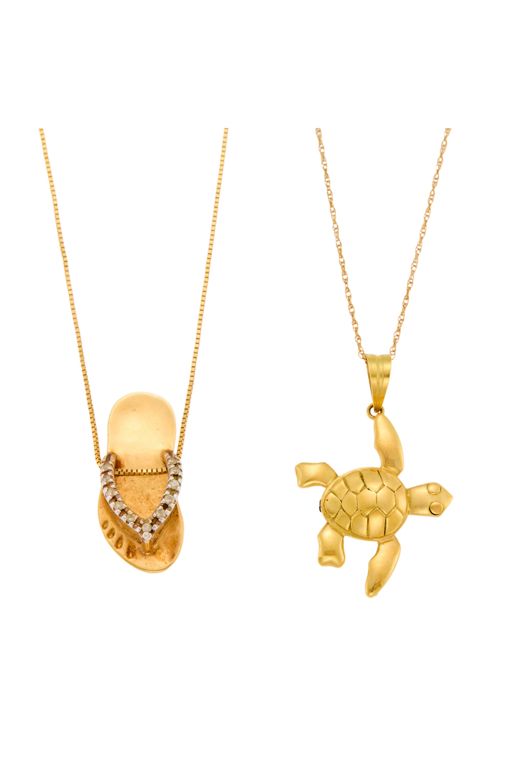 Two Gold Diamond Pendant Necklaces