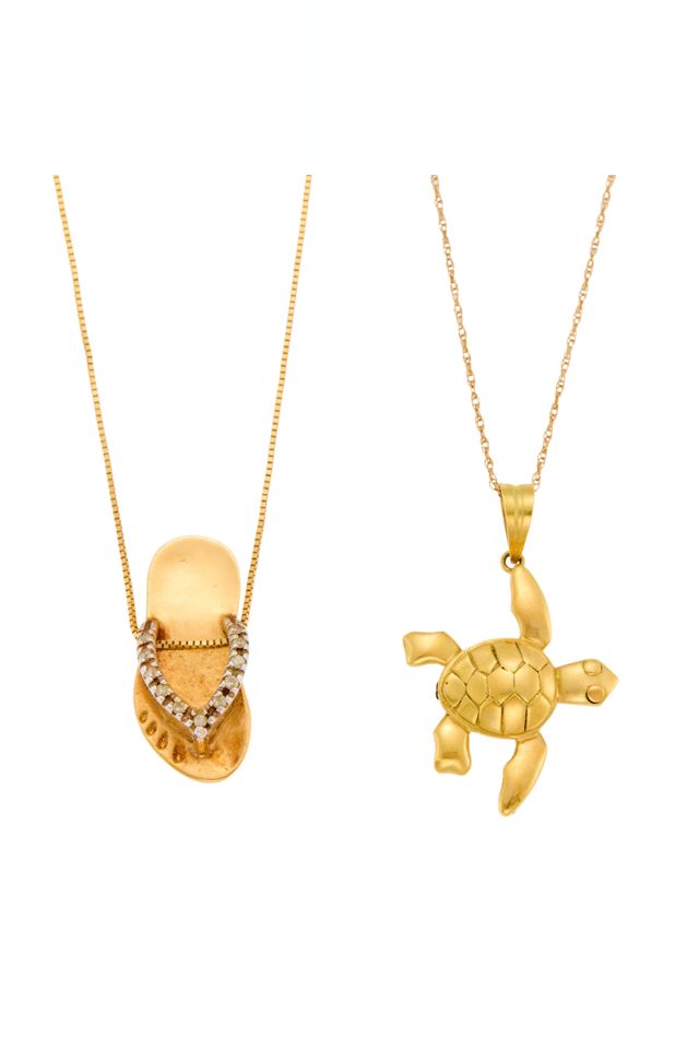 Two Gold Diamond Pendant Necklaces