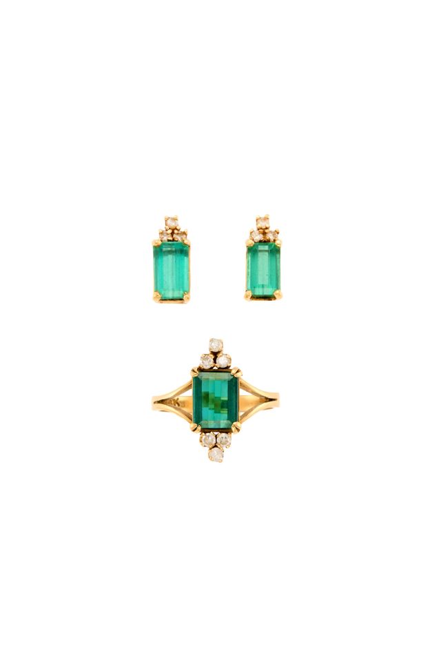 Gold Tourmaline and Diamond Jewelry Set