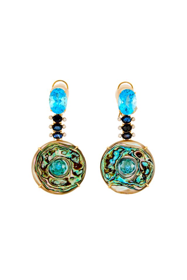 Pair of 18k Gold Multi-Gem Earrings