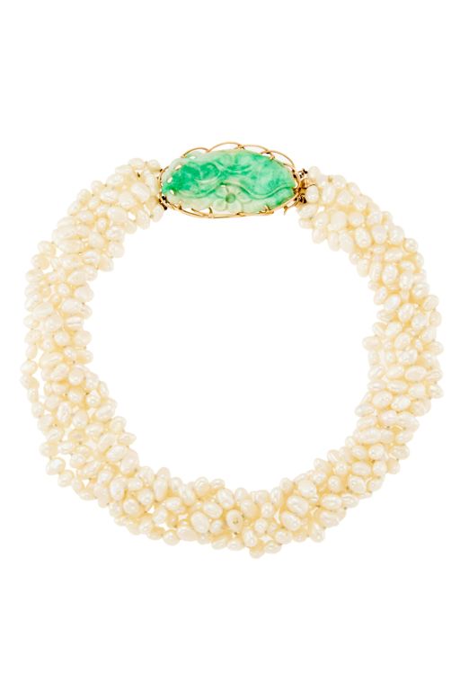14k Gold Pearl and Jadeite Necklace