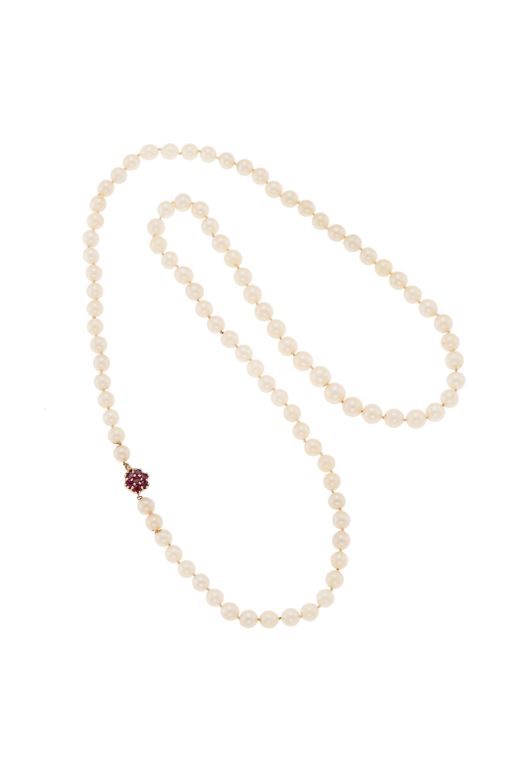 14k Gold Pearl and Ruby Necklace