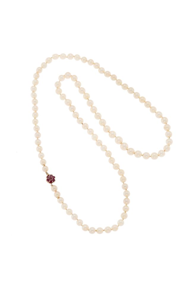 14k Gold Pearl and Ruby Necklace