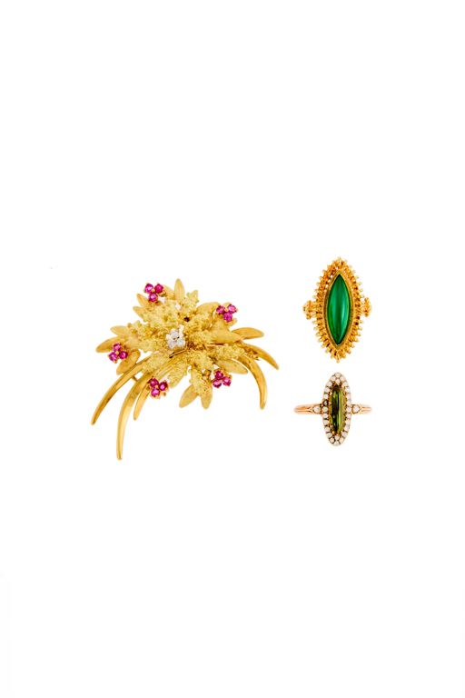 Three Gold Multi-Gem Jewelry Set
