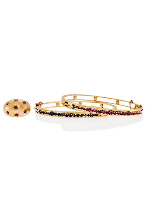Three-Piece 14k Gold Ruby and Sapphire Jewelry Set