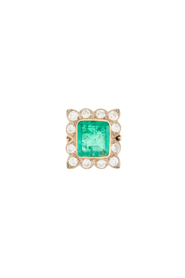 14k Gold Emerald and Diamond Ring