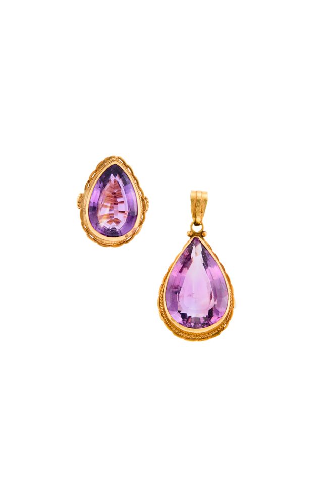 Two-Piece Gold Amethyst Jewelry Set