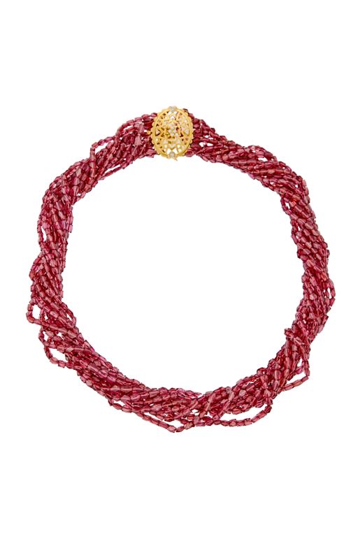 18k Gold Rhodolite Garnet and Diamond Necklace