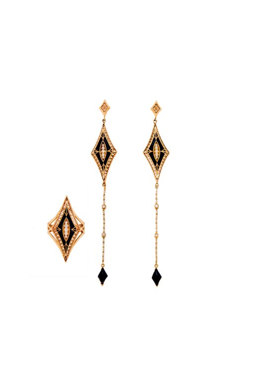 14k Gold Onyx and Diamond Jewelry Set