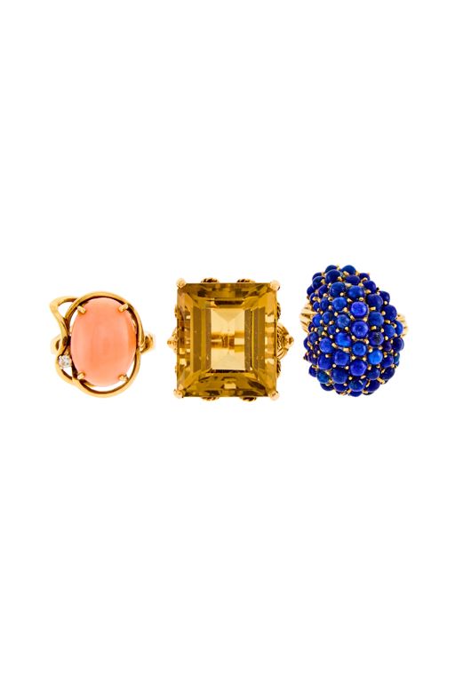 Three Gold Multi-Gem Rings