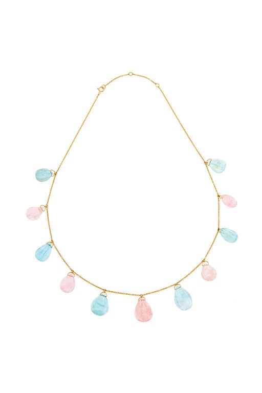 18k Gold Morganite and Aquamarine Necklace