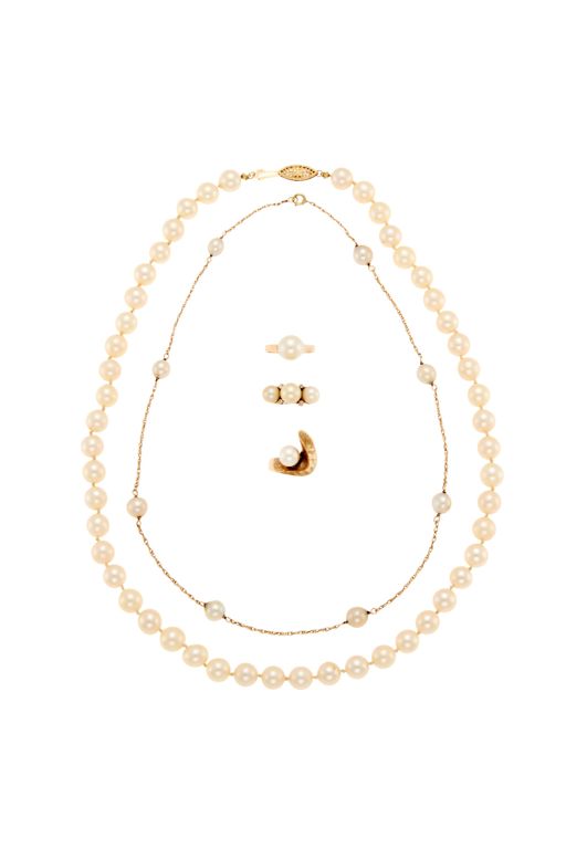 Group of Gold and Cultured Pearl Jewelry