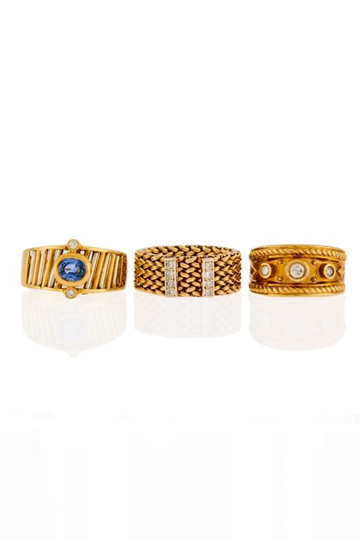 Three Gold Sapphire and Diamond Rings