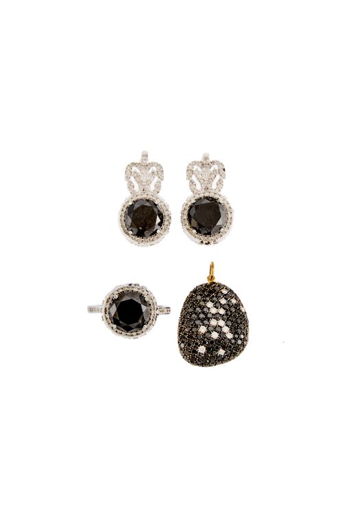 14k Gold Black Diamond Jewelry Set