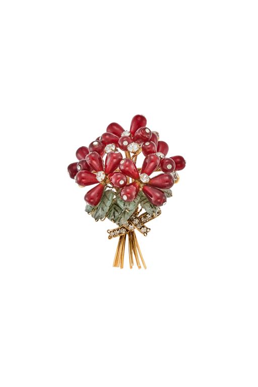 Gold-Plated Metal Glass and Jadeite Brooch