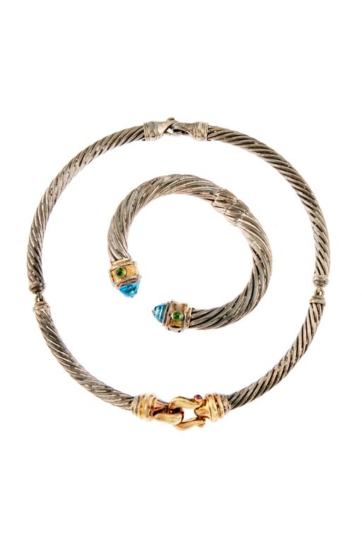 Silver and 14k Gold Multi-Gem Jewelry Set