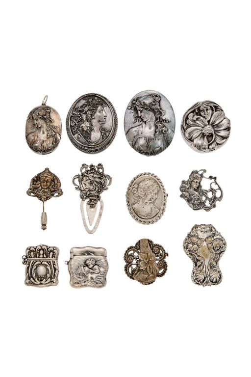 Silver and Metal Pendant-Brooch Jewelry Set