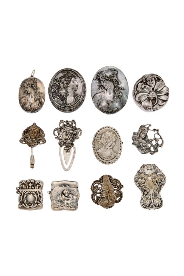 Silver and Metal Pendant-Brooch Jewelry Set