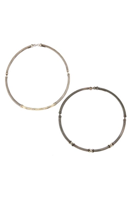 Two Silver and 14k Gold Diamond Necklaces