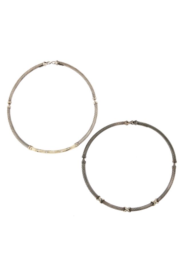 Two Silver and 14k Gold Diamond Necklaces