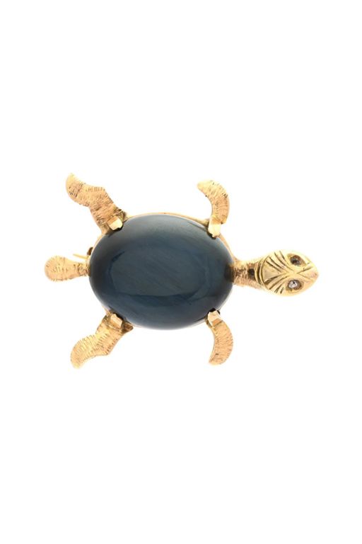 18k Gold Falcon Eye Brooch
