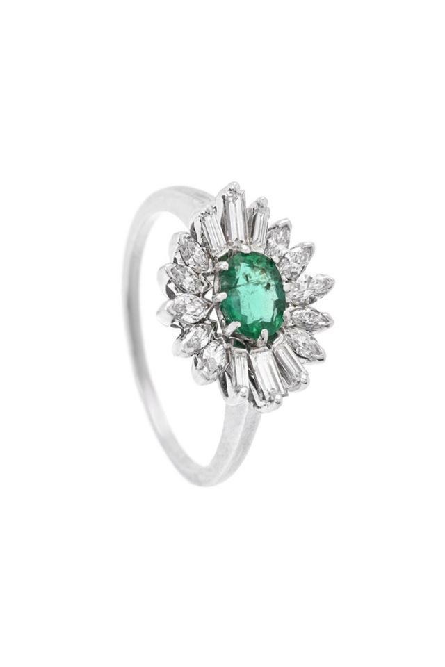 18k Gold Emerald and Diamond Ring